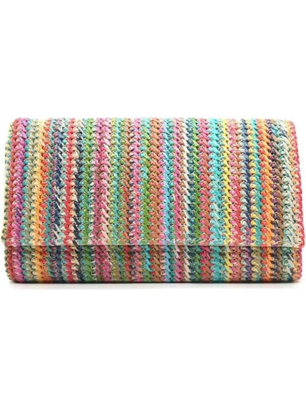 Women’s Rainbow3 Straw Woven Clutch Purse Crossbody Evening Wedding Handbag